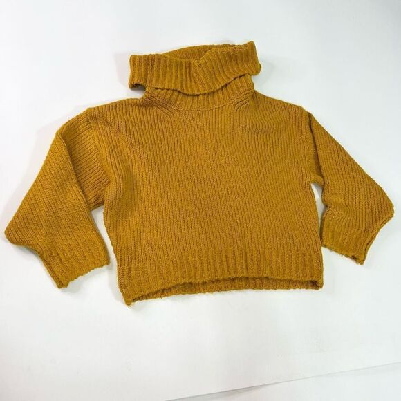 Pilcro Ribbed Pullover Sweater Womens Small Mustard Crop Turtle Neck Oversized - Picture 1 of 11